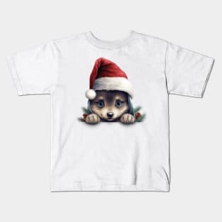 Christmas Peeking Baby Wolf Kids T-Shirt